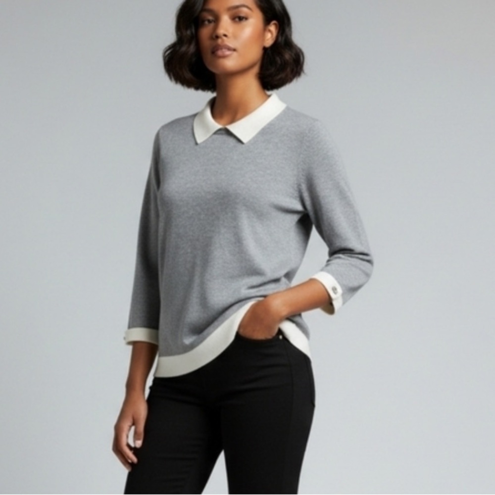 Calvin Klein Heather Gray Professional Sweater with white Collar